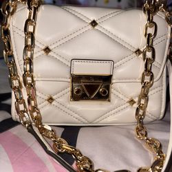 Michael Kors Serena Optic White Stud Quilted Convertible Crossbody Bag