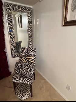 Zebra Print Chair, Ottoman & Mirror Set – $125