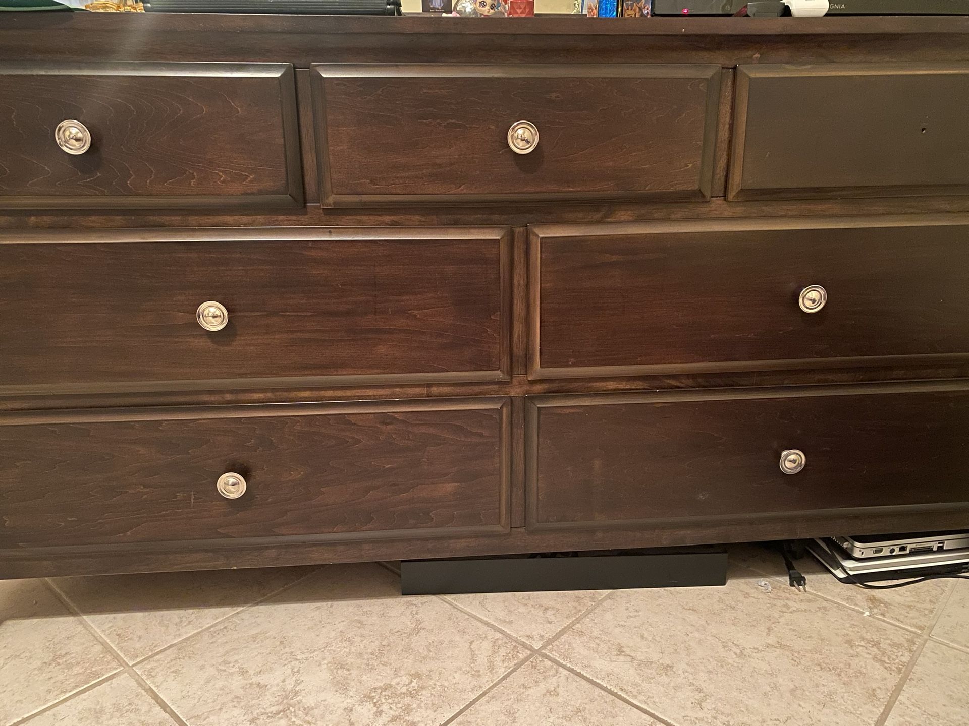 Dark Brown Hard Wood Dresser W/ Mirror