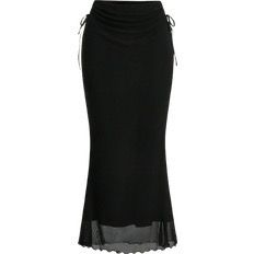 ROMWE Black Mesh Polyester Slip Maxi Skirt Lace-Up Side Stretch Women’s S