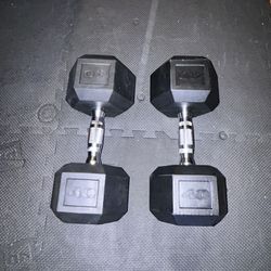 40 Lb Rubber Hexagonal Dumbbells 