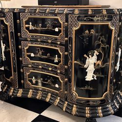 Oriental Lacquer Asian Furniture Beautiful Cabinet Dress Sideboard Ball Clawfoot  