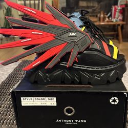 Anthony Wang Punk Rave EDC Black Wedge Women Winged Open Toe Platform Sandals 8.5