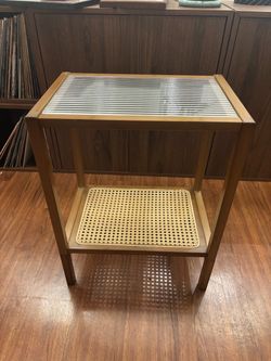 Rattan Side Table with Glass Top