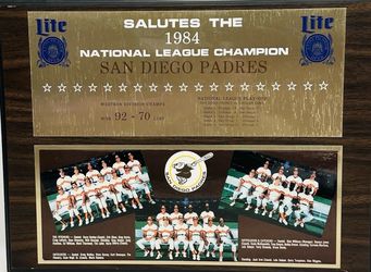 1984 San Diego Padres NL Champions Vintage Wood Plaque Sign Miller Lite Gwynn
