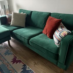 Green Velvet Couch With Gold Accents