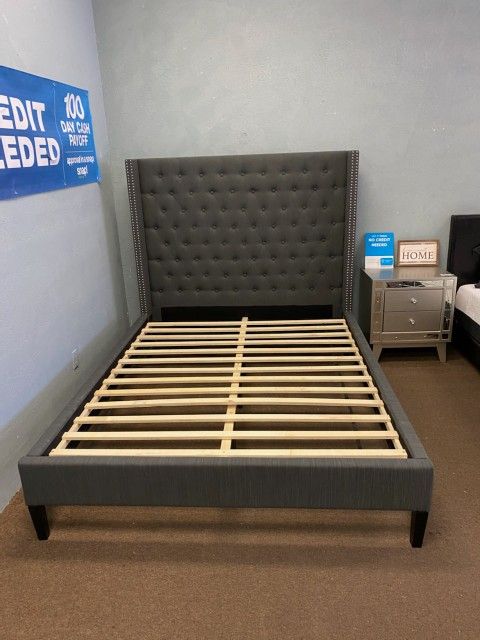 Grey Queen Size Platform Bed Frame