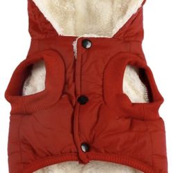 Vecomfy Hooded Winter Dog Jacket Puffy Red Fleece Lining XL W/ Leash Hole NWT