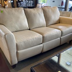 Cream Leather Power Recliner (No Cords)