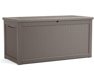 320 Gallon Lockable Resin Outdoor Storage Box, Waterproof & Weather Resistant Deck Box with 2 minor damages.