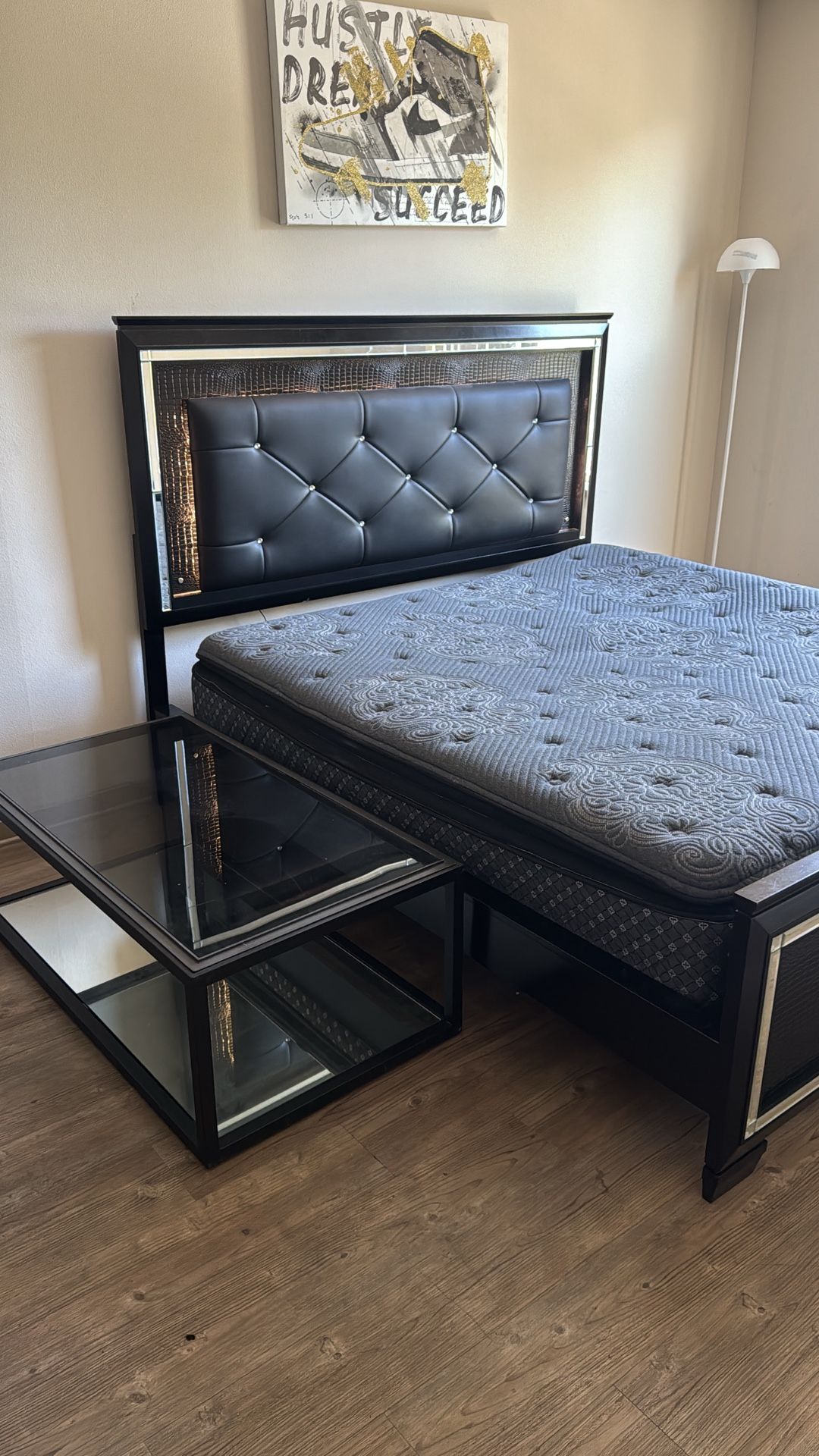 LED king size bed frame, and a coffee table included