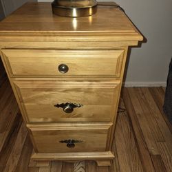 Wood Vintage Side Table With 3 Drawers