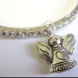 Silver Bangle With Crystals And Angel Charm New
