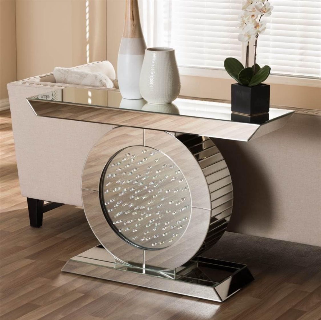 New Hollywood Regency Glamour Style Mirrored Console Table Silver Mirrored