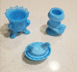 3 pieces of blue milk glass
