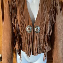 Continental Leather Fashions Vintage 80s Western Crop Fringe Lamb Skin Jacket