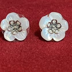 Silver Tone & MOP Flower Stud Earrings