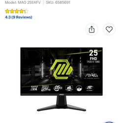 MSI 25” Gaming Monitor 250hz Metallic Black Mint Condition  1980 X 1080