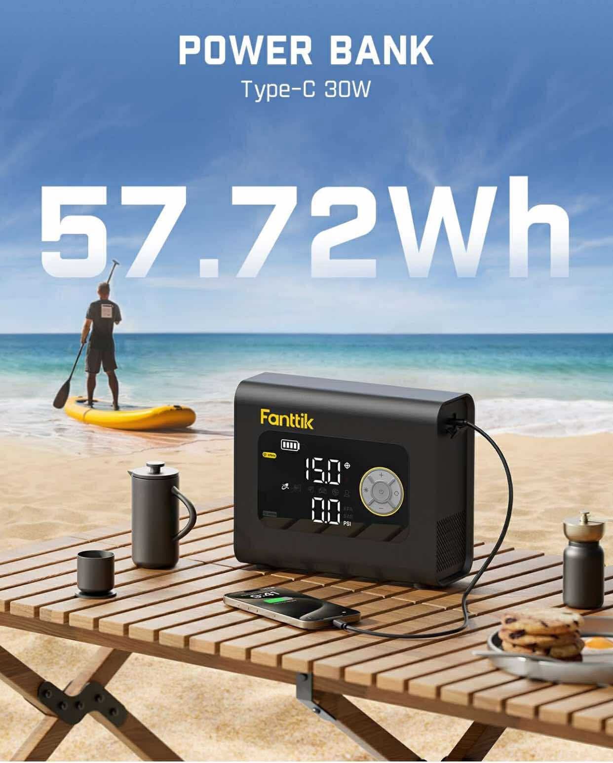 Fanttik X9 Cross 4X Portable Tire Inflator, Paddle Board Pump | Max 75PSI with Auto-Off, Deflation | Air Pump with Light and Power Bank | Fastlink for