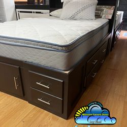 Queen Storage Bed Cafe Colchon Nuevo New Cama Bonita 
