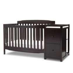 3 In 1 Crib With Drawers, Dark Brown, New Mattress Never Used