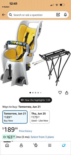 Topeak BabySeat II with MTX 2.0 Rack for 26” Non-Disc Bikes – Child Seat with Suspension System, Adjustable Harness, Wrap-Around Safety, Roll Bar Hand