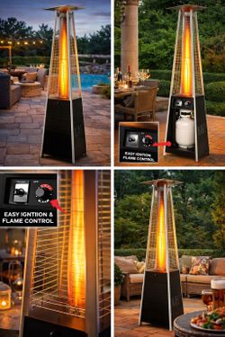 48000 BTU Pyramid Patio Heater for Outdoor Double Layer Stainless Steel Burner Triple Protection System Quartz Glass Tube Propane Heater for Home & Co