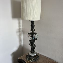 Antique Table Lamps Set Of 2 With Angels And Crystal 