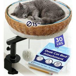 Desk Bed - Rattan Elevated Desk Cat Bed 