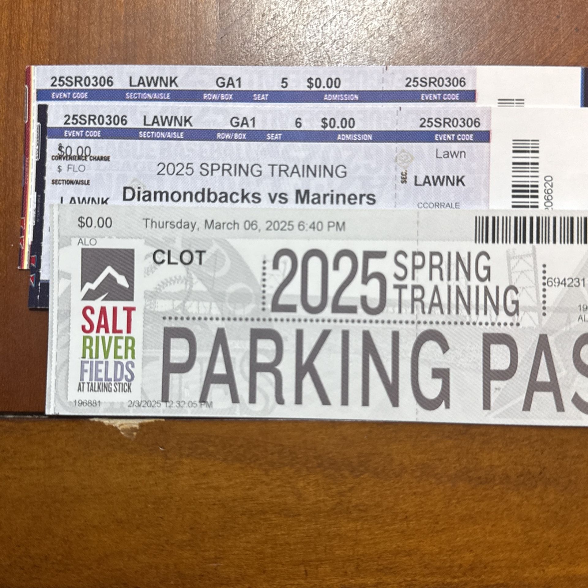 PRICE REDUCED! LAST CHANCE! Spring Training Tickets! Diamondbacks V. Mariners, Thursday, March 6, Salt River Fields