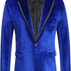 Men's Velvet Blazer Slim Fit Solid One Button Blazer Jacket-Small