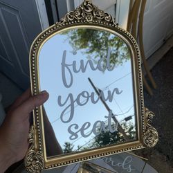 Gold Frame “Find Your Seat” Table Mirror