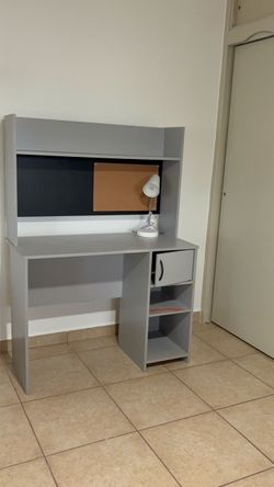 Gray Wood Student Desk with Hutch