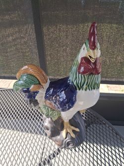 Ceramic Bright Colorful Rooster Statue Figurine