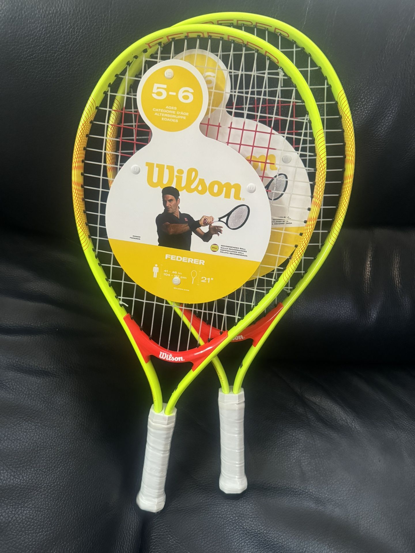 Two New Wilson 21" Federer Youth Age 5-6 Tennis Racket-3 1/2"