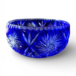 Vintage blue cut-to-clear crystal bowl