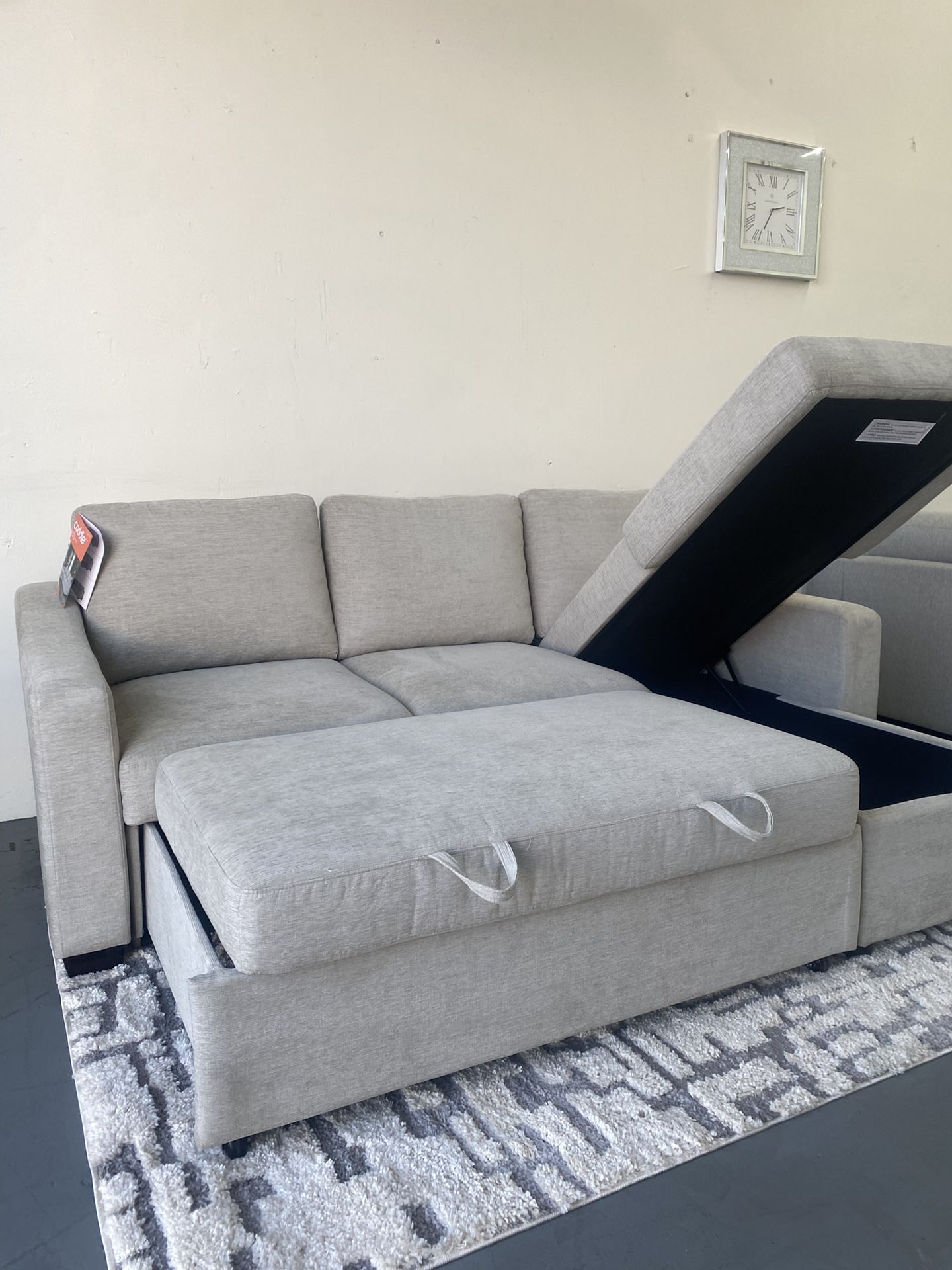 Coddle Aria Fabric Sleeper Sofa with Bed Reversible Chaise and Storage