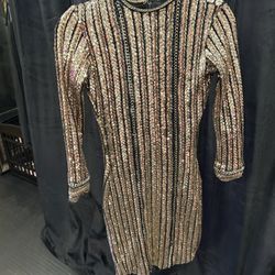 Gold Sequined Dress With Chain Accents Size Small