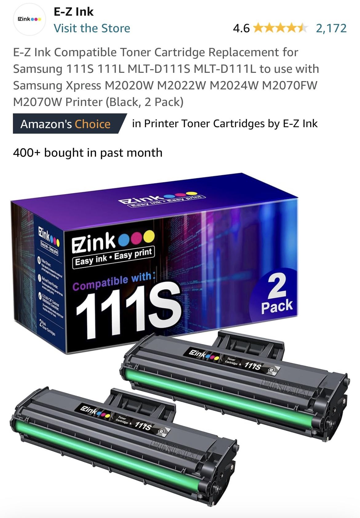 E-Z Ink (TM Compatible Toner Cartridge Replacement for Samsung 111S 111L MLT-...