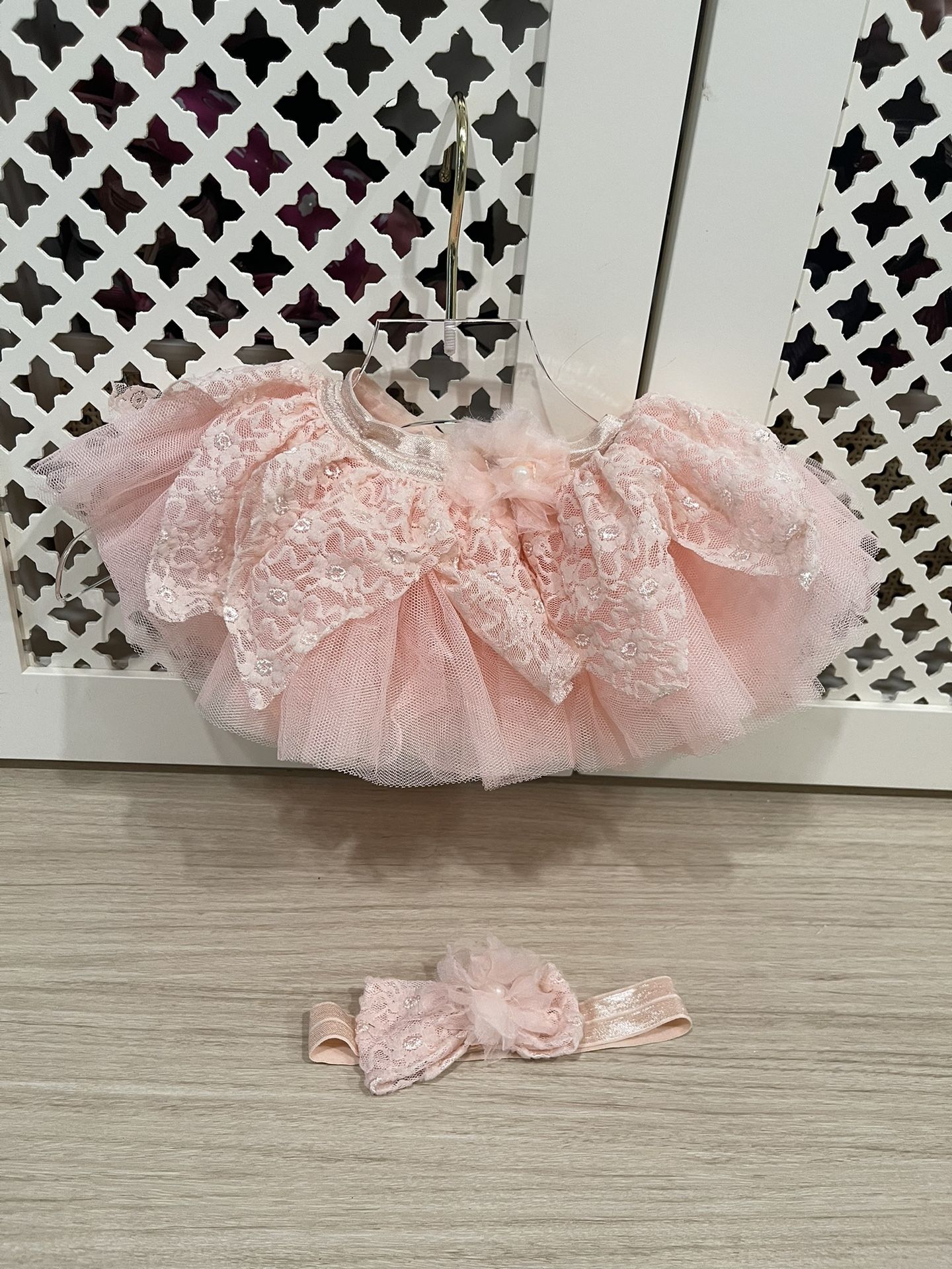 0-12 Month Baby Girl Pink Tulle Skirt And Headband