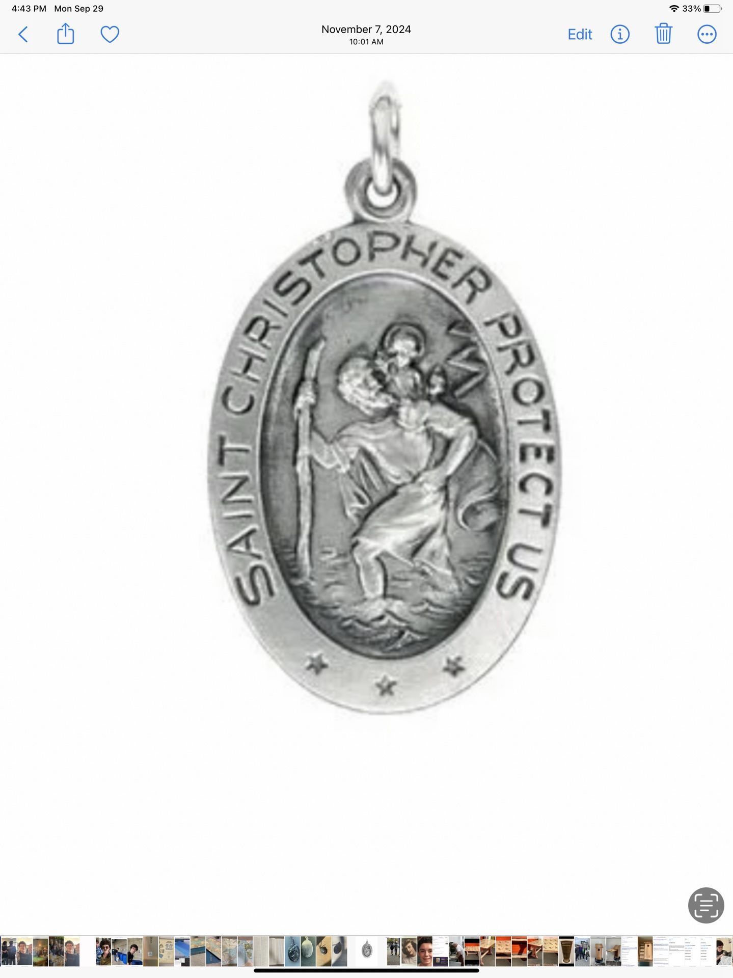 Sterling St Christopher Medallion. $25