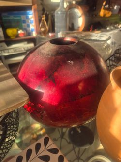 Red and Black Ceramic Raku Vase