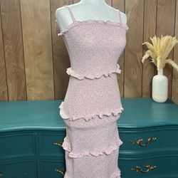 PINK RUFFLE COQUETTE MIDI DRESS 