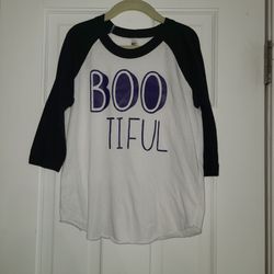 Handmade Bootiful Halloween Raglan Shirt Size 6 American Apparel HTV Black White