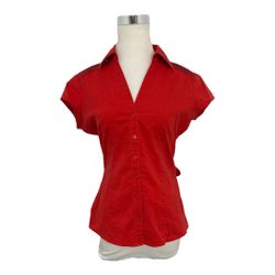 New York & Company Stretch Women’s Red Cap Sleeve Button Up Blouse Size Small