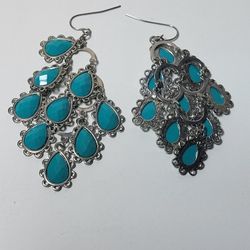 Turquoise Earrings: Peacock Shape Dangles