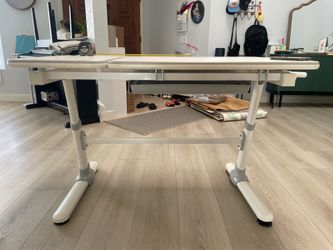 White Adjustable Desk 46x29 w/ Sliding Drawer