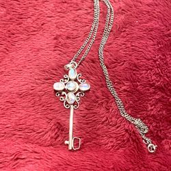 Sterling Moonstone Key Pendant Nklc
