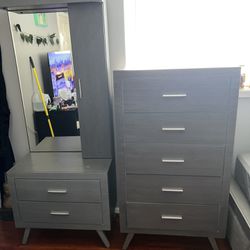 Grey Dresser and Long Vanity 