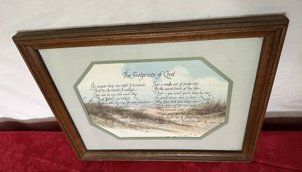 Foot prints of God print in wood frame